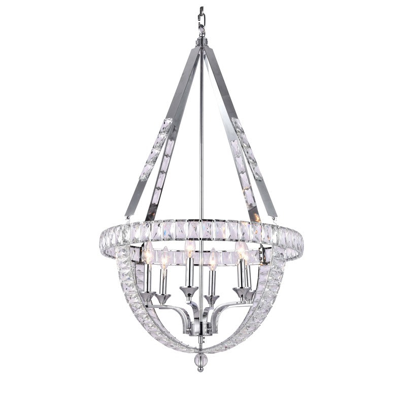 Basket Frame Chandelier with Clear Crystals Embedded Throughout in Chrome by Bethel