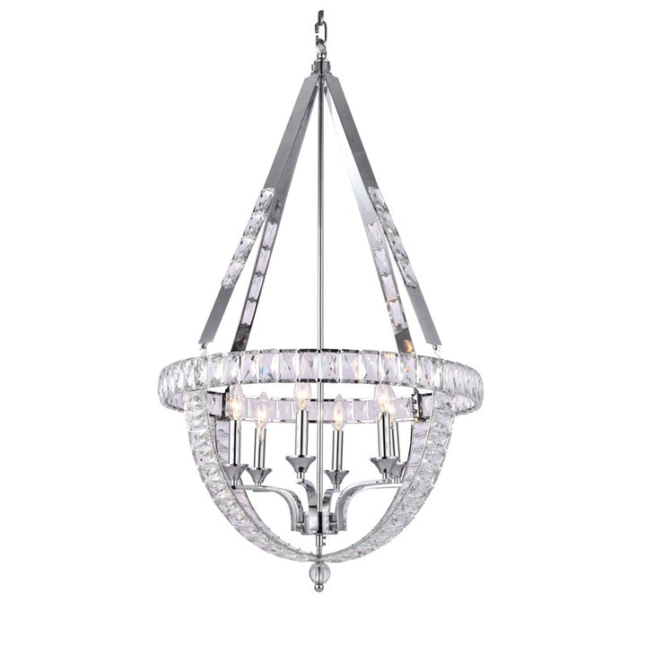 Basket Frame Chandelier with Clear Crystals Embedded Throughout in Chrome by Bethel