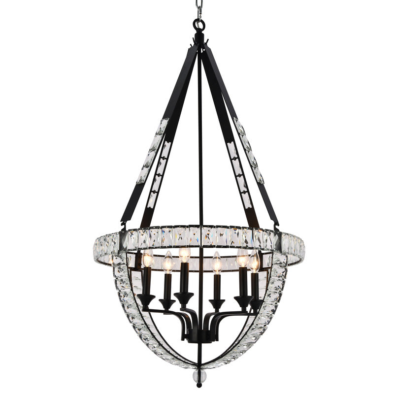 Basket Frame Chandelier with Clear Crystals Embedded Throughout in Black by Bethel