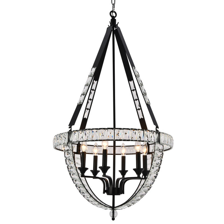 Basket Frame Chandelier with Clear Crystals Embedded Throughout in Black by Bethel