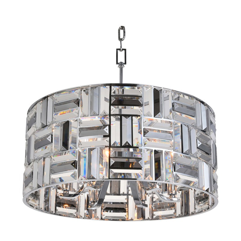 Clear and Smoke Crystal Drum Shade Chandelier with Chrome Frame by Bethel