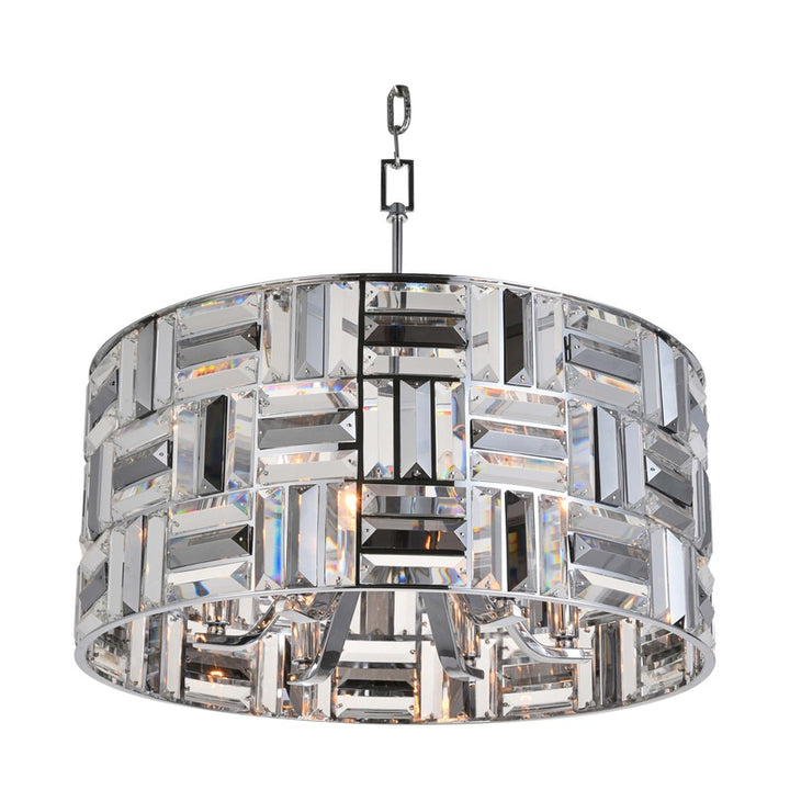 Clear and Smoke Crystal Drum Shade Chandelier with Chrome Frame by Bethel