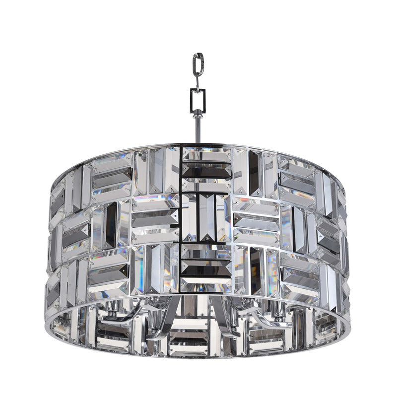 Clear and Smoke Crystal Drum Shade Chandelier with Chrome Frame by Bethel - view 2