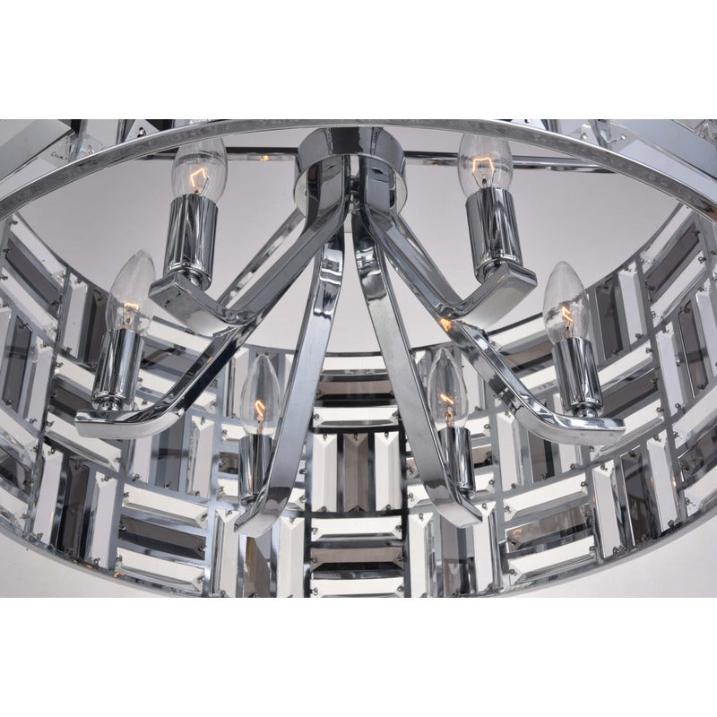 Clear and Smoke Crystal Drum Shade Chandelier with Chrome Frame by Bethel - view 3