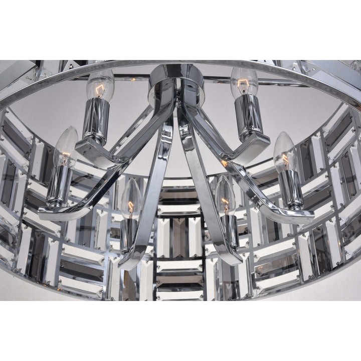 Clear and Smoke Crystal Drum Shade Chandelier with Chrome Frame by Bethel - view 3