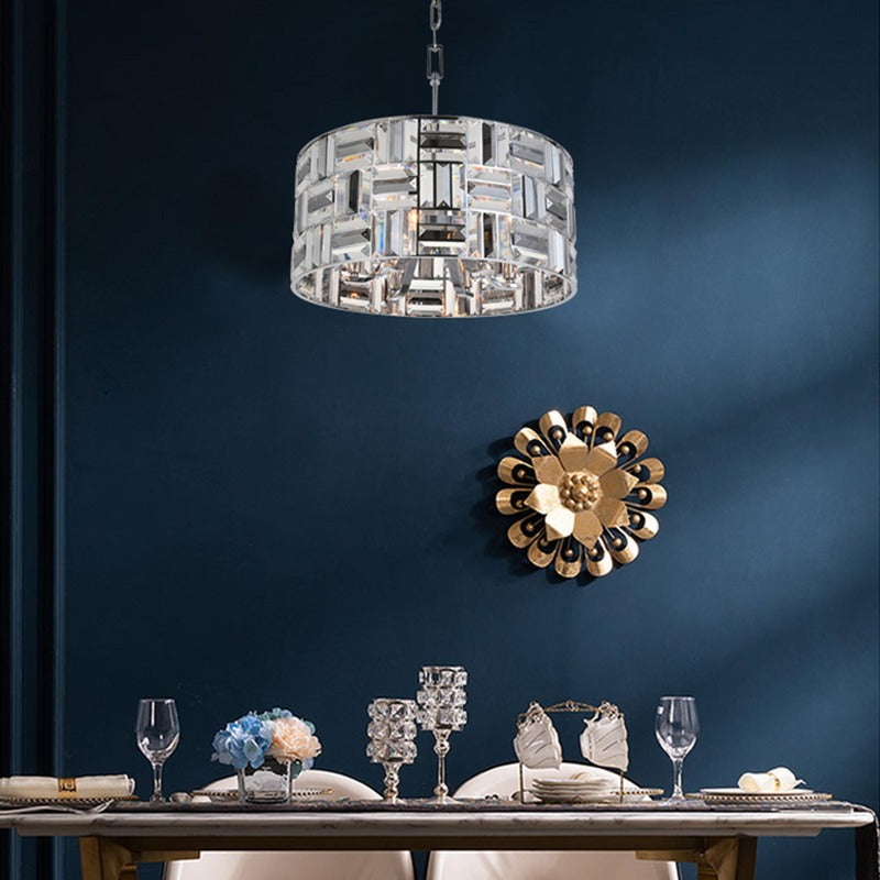 Clear and Smoke Crystal Drum Shade Chandelier with Chrome Frame by Bethel - view 4