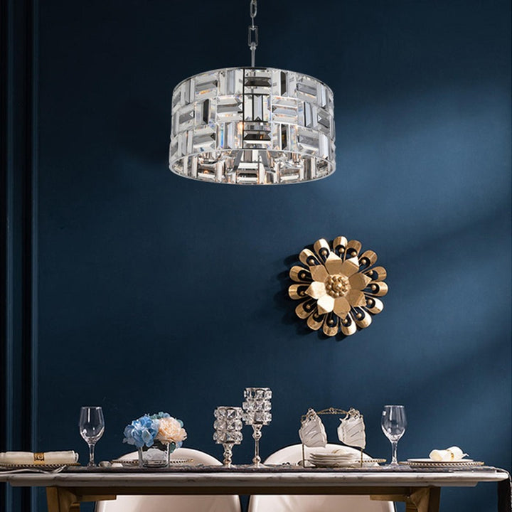 Clear and Smoke Crystal Drum Shade Chandelier with Chrome Frame by Bethel - view 4