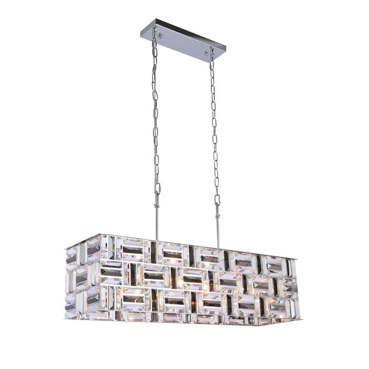 Chrome Rectangular Frame Chandelier with Clear and Smoke Crystals by Bethel