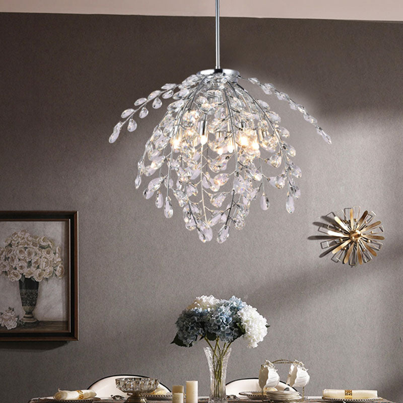 Clear Crystal Beaded Branch Chandelier with Chrome Frame by Bethel - view 4