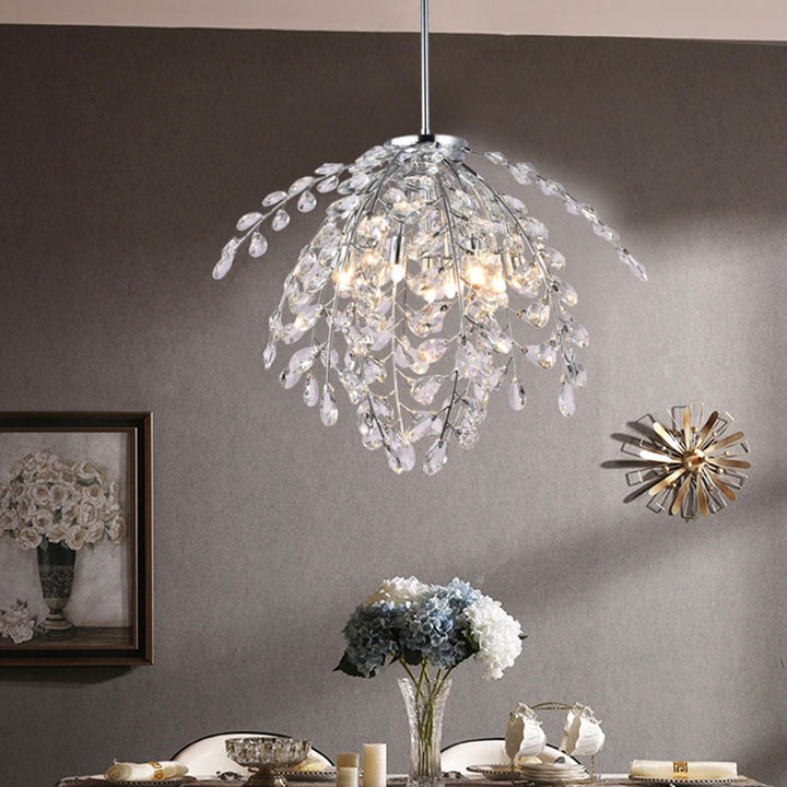 Clear Crystal Beaded Branch Chandelier with Chrome Frame by Bethel - view 4