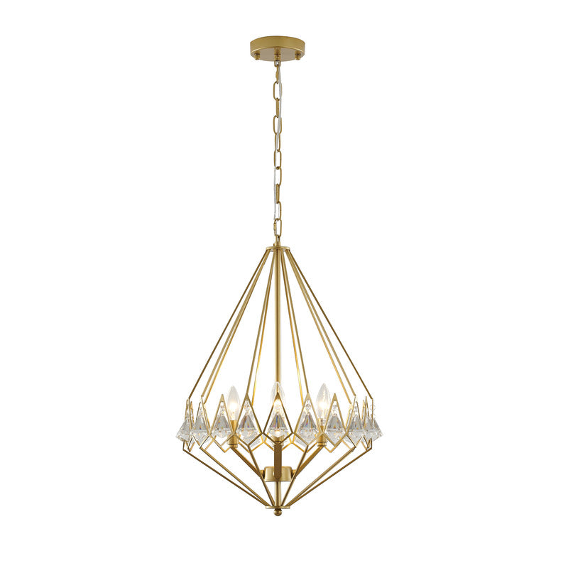 Gold Diamond Shaped Frame Chandelier with Clear Crystal Drops by Bethel