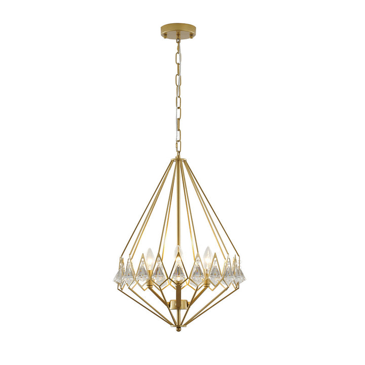 Gold Diamond Shaped Frame Chandelier with Clear Crystal Drops by Bethel