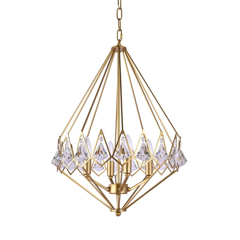 Gold Diamond Shaped Frame Chandelier with Clear Crystal Drops by Bethel - view 2