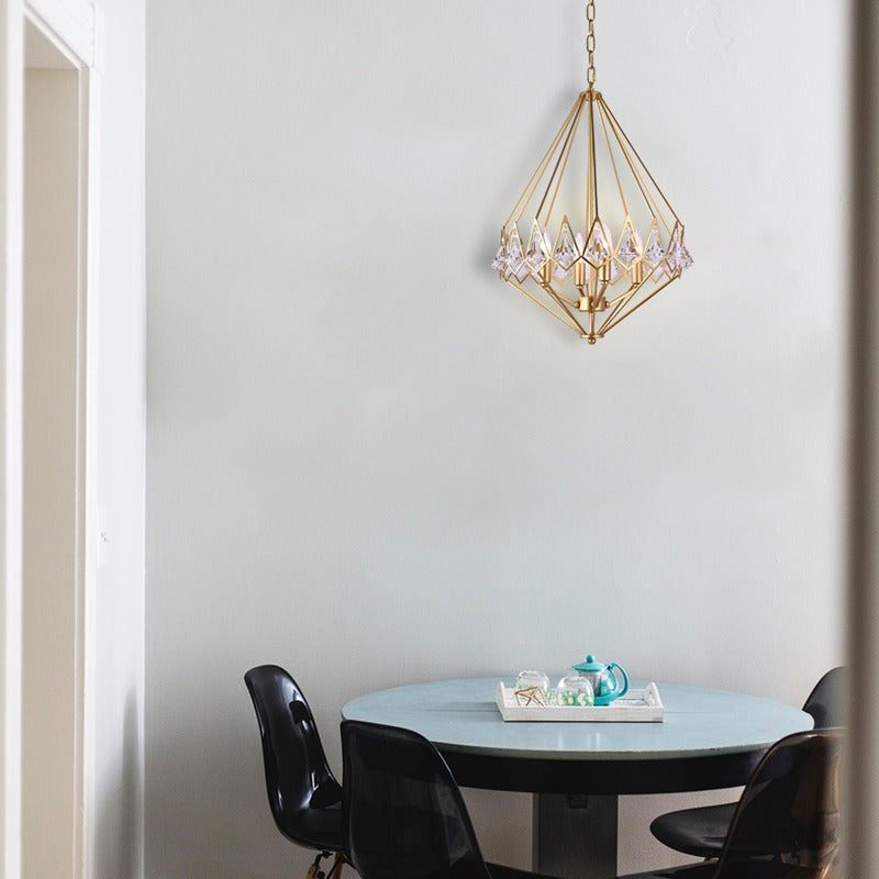 Gold Diamond Shaped Frame Chandelier with Clear Crystal Drops by Bethel - view 4
