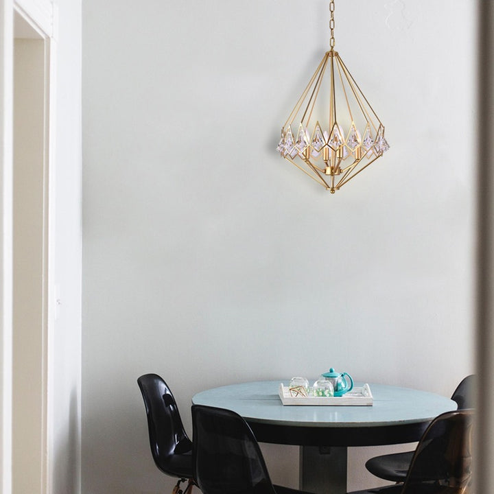 Gold Diamond Shaped Frame Chandelier with Clear Crystal Drops by Bethel - view 4