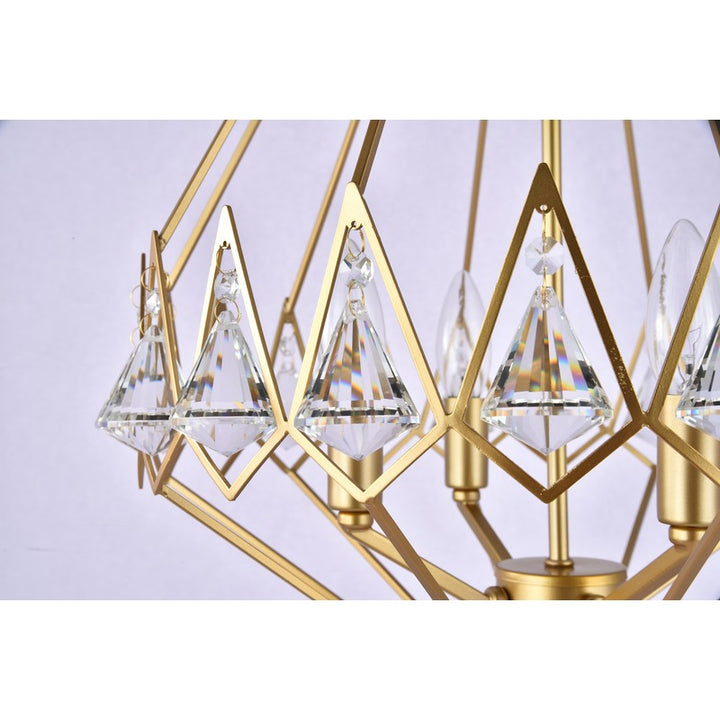 Gold Diamond Shaped Frame Chandelier with Clear Crystal Drops by Bethel - view 5