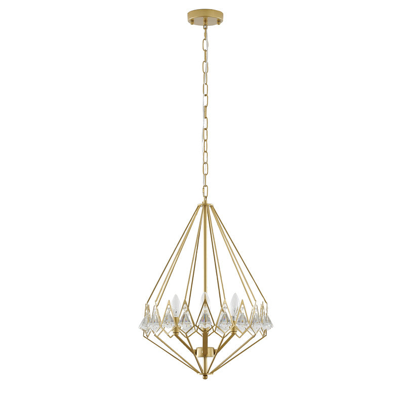 Gold Diamond Shaped Frame Chandelier with Clear Crystal Drops by Bethel - view 6