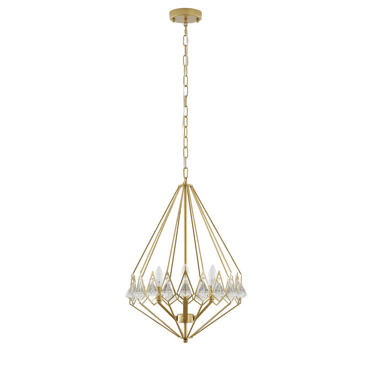 Gold Diamond Shaped Frame Chandelier with Clear Crystal Drops by Bethel - view 6