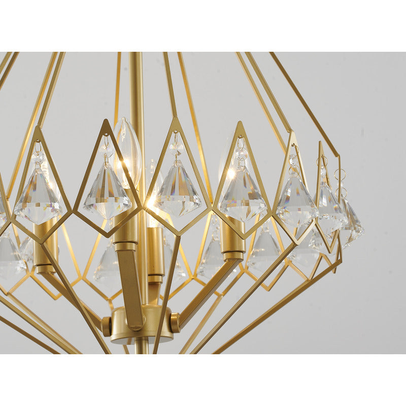 Gold Diamond Shaped Frame Chandelier with Clear Crystal Drops by Bethel - view 7