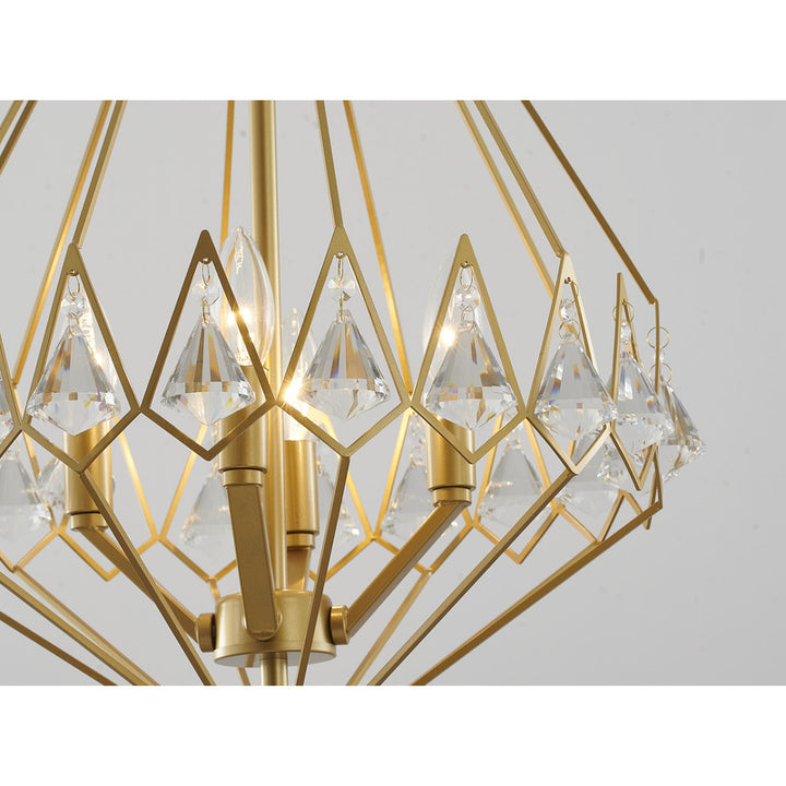 Gold Diamond Shaped Frame Chandelier with Clear Crystal Drops by Bethel - view 7