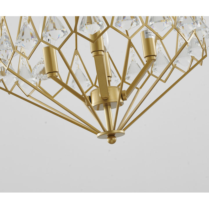 Gold Diamond Shaped Frame Chandelier with Clear Crystal Drops by Bethel - view 8