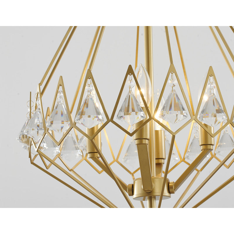 Gold Diamond Shaped Frame Chandelier with Clear Crystal Drops by Bethel - view 9