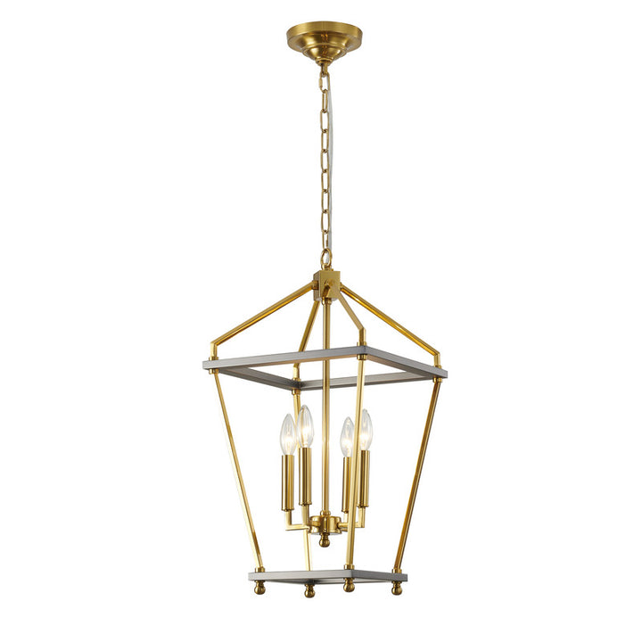 Antique Brass and Grey Metal Frame Lantern Ceiling Fixture by Bethel