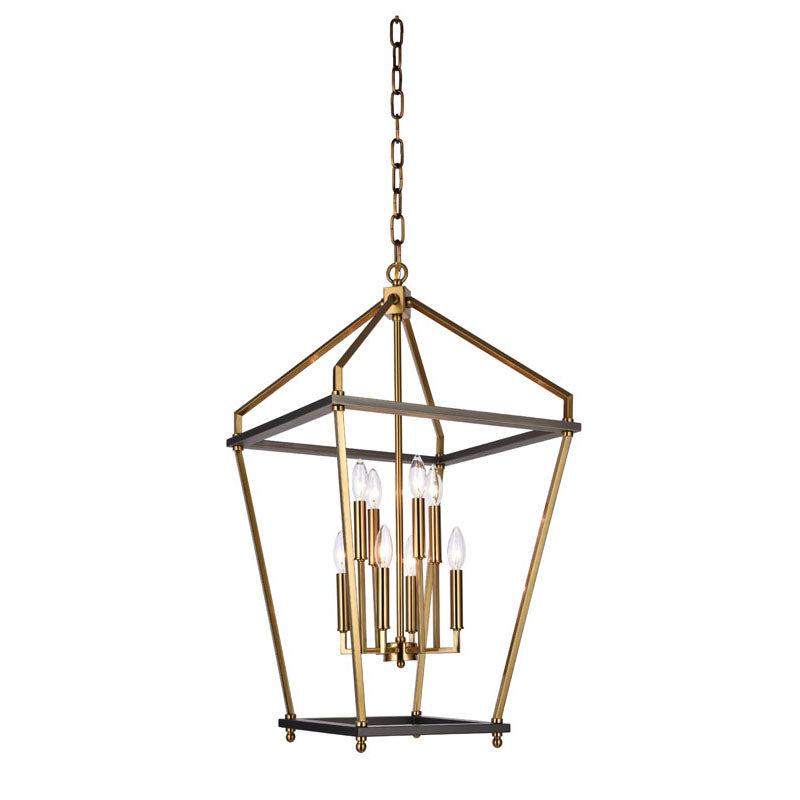 Two Tier Antique Brass and Grey Metal Frame Lantern Ceiling Fixture by Bethel