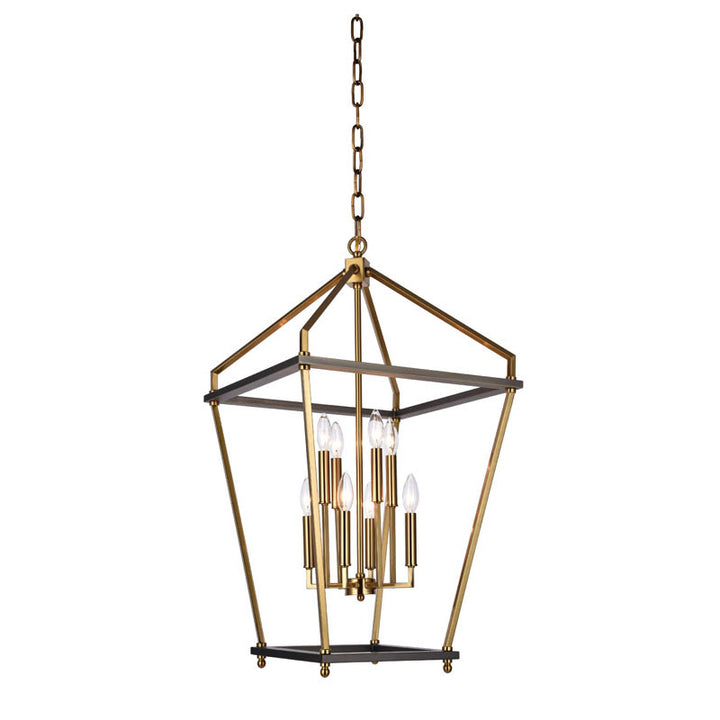 Two Tier Antique Brass and Grey Metal Frame Lantern Ceiling Fixture by Bethel