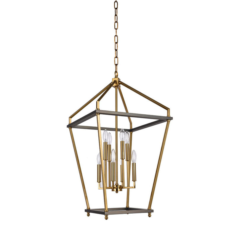 Two Tier Antique Brass and Grey Metal Frame Lantern Ceiling Fixture by Bethel - view 2