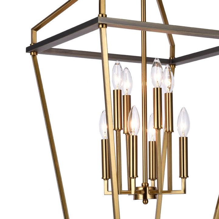 Two Tier Antique Brass and Grey Metal Frame Lantern Ceiling Fixture by Bethel - view 3