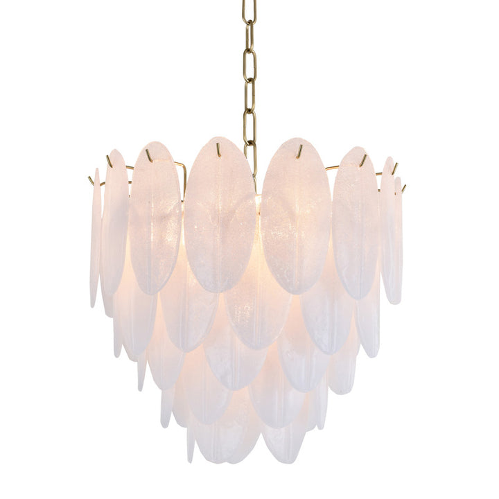 Brass Metal Frame Chandelier with Frosted Hanging Petal Glass by Bethel