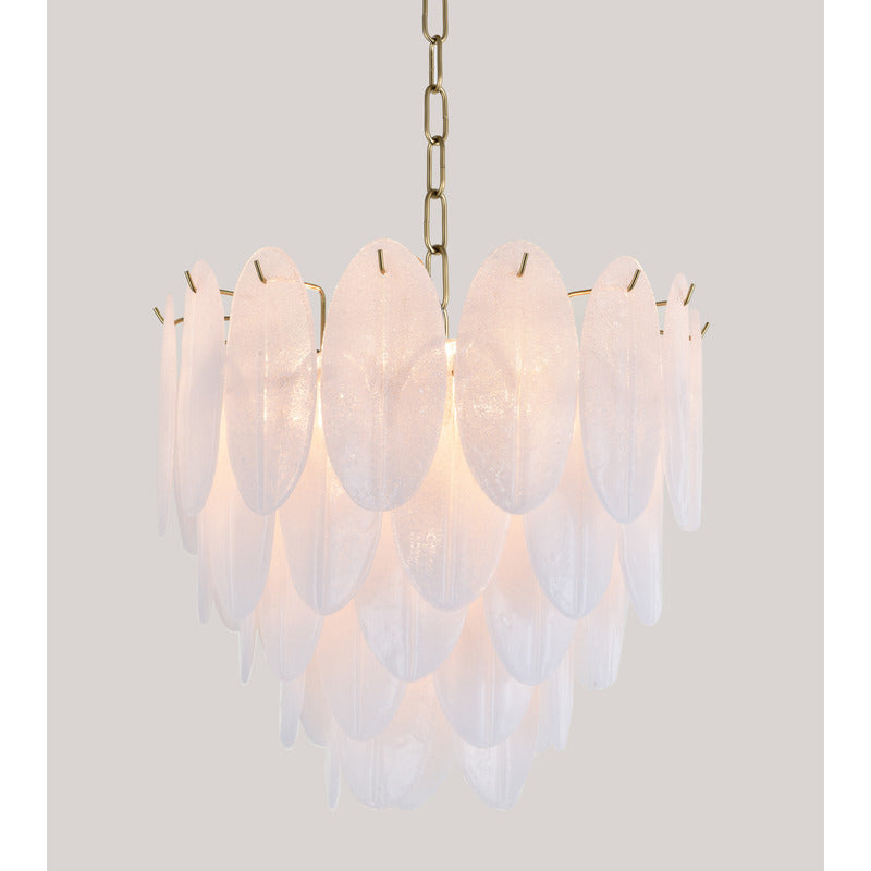 Brass Metal Frame Chandelier with Frosted Hanging Petal Glass by Bethel - view 2
