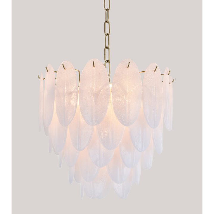 Brass Metal Frame Chandelier with Frosted Hanging Petal Glass by Bethel - view 2