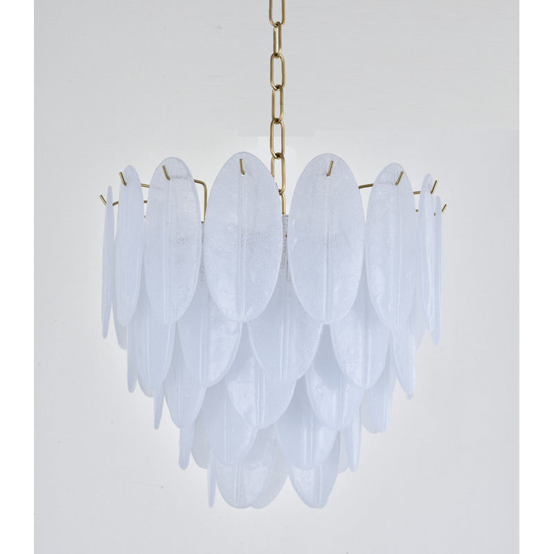Brass Metal Frame Chandelier with Frosted Hanging Petal Glass by Bethel - view 3