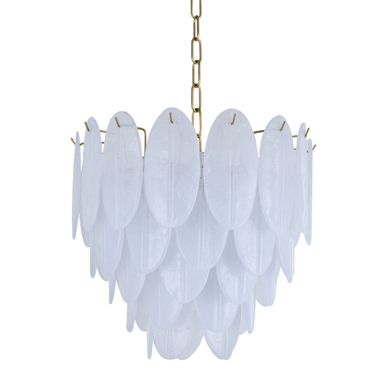 Brass Metal Frame Chandelier with Frosted Hanging Petal Glass by Bethel - view 5