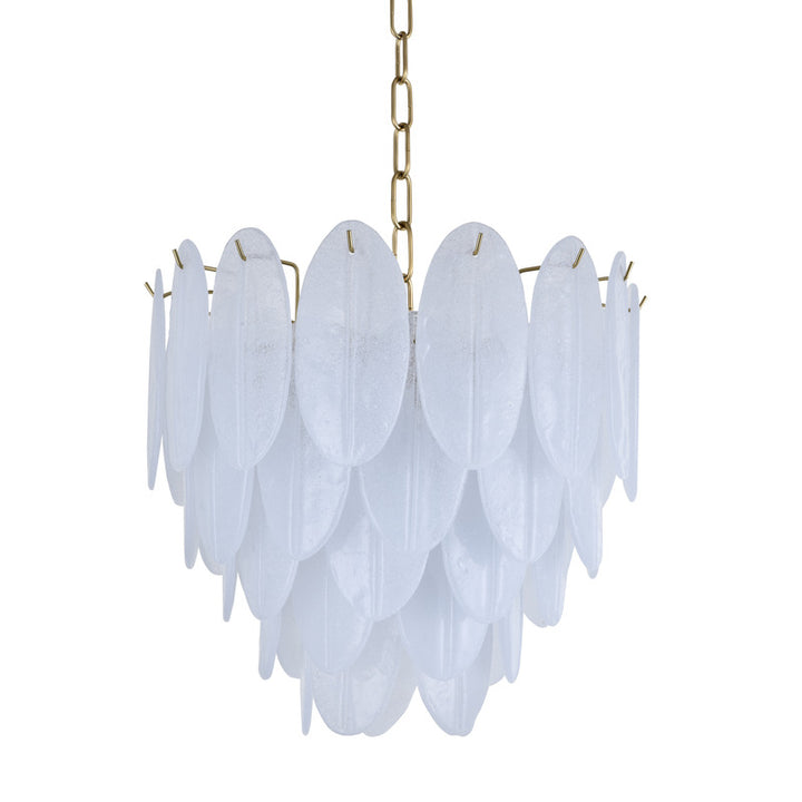 Brass Metal Frame Chandelier with Frosted Hanging Petal Glass by Bethel - view 5
