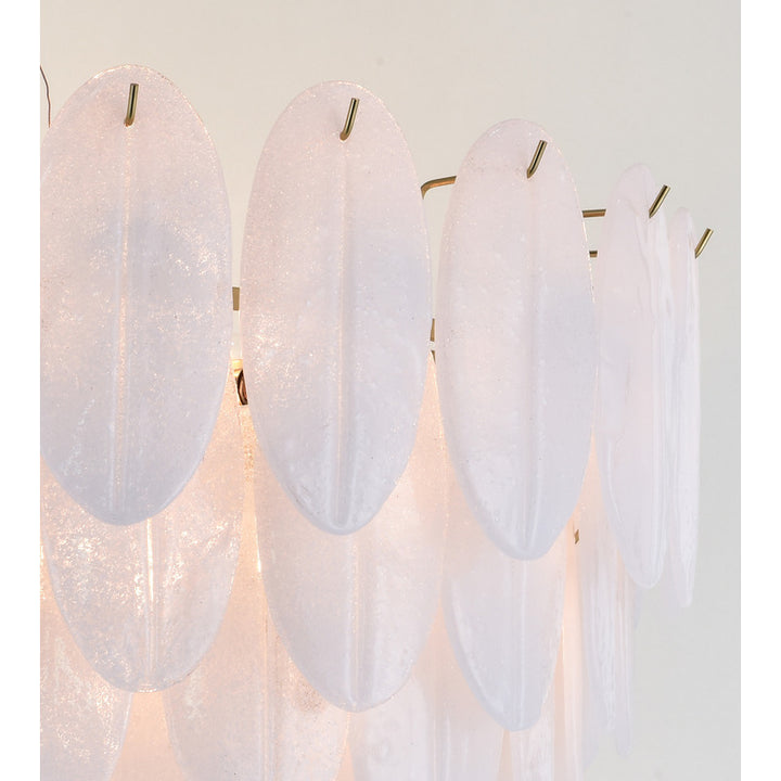 Seven Tier Brass Metal Frame Chandelier with Frosted Hanging Petal Glass by Bethel