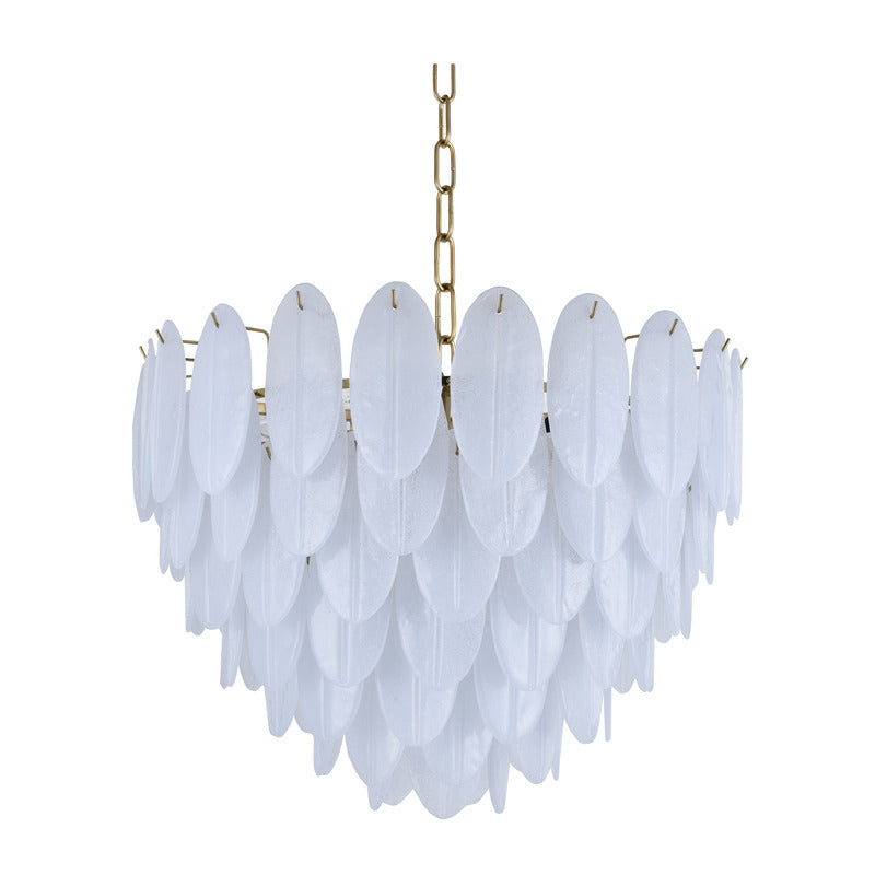 Seven Tier Brass Metal Frame Chandelier with Frosted Hanging Petal Glass by Bethel - view 2