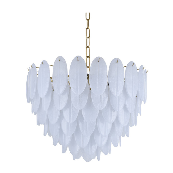 Seven Tier Brass Metal Frame Chandelier with Frosted Hanging Petal Glass by Bethel - view 2