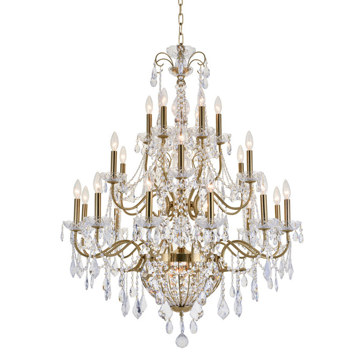 Three Tier Brass Frame Chandelier with Clear Hanging Crystals by Bethel