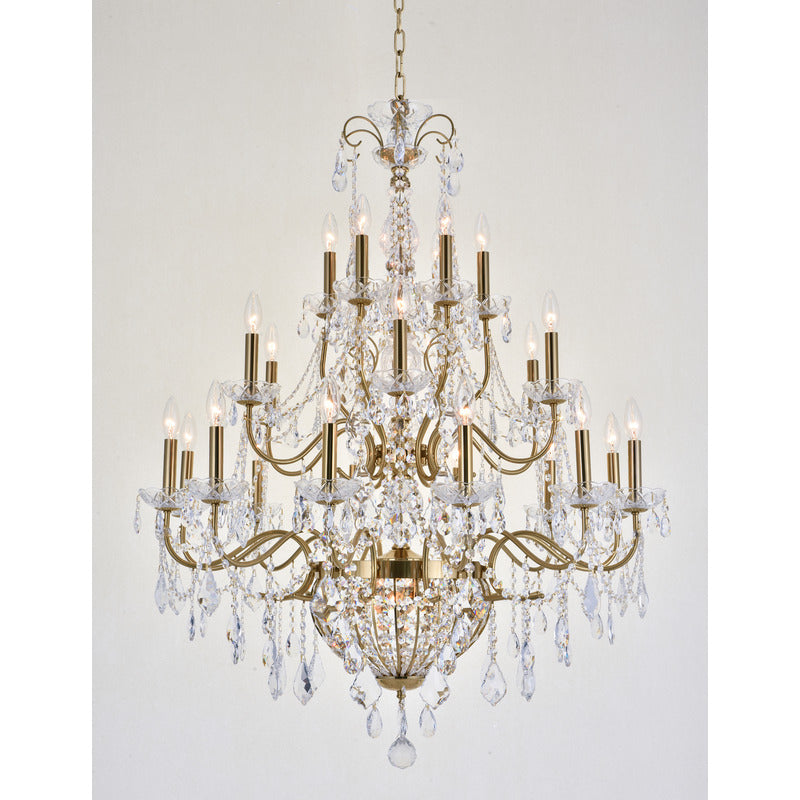 Three Tier Brass Frame Chandelier with Clear Hanging Crystals by Bethel - view 2