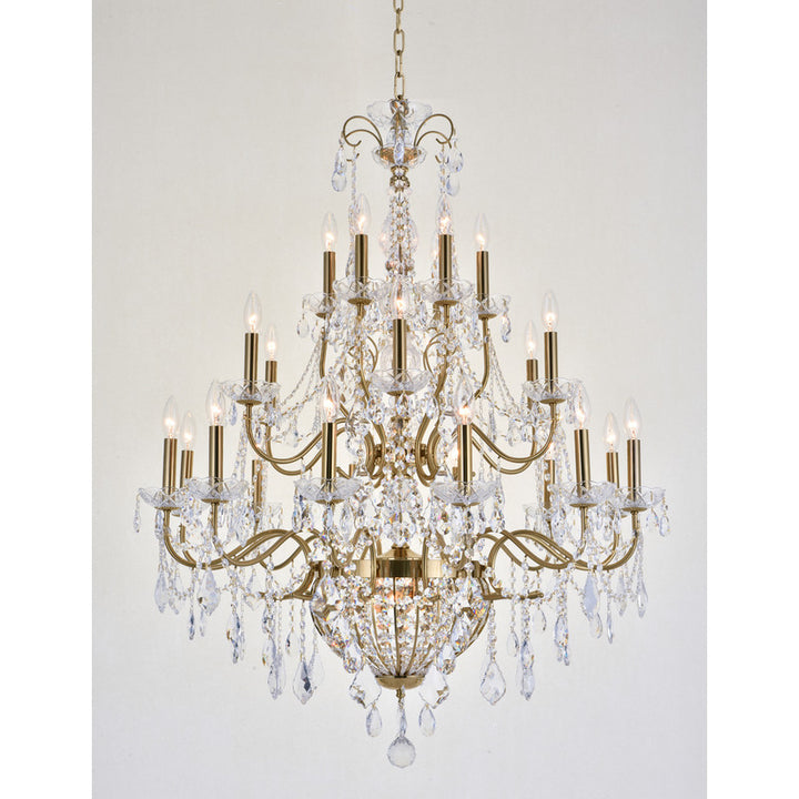 Three Tier Brass Frame Chandelier with Clear Hanging Crystals by Bethel - view 2