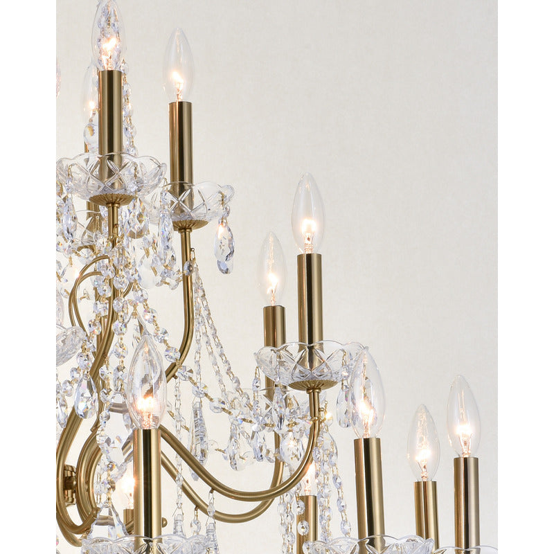 Three Tier Brass Frame Chandelier with Clear Hanging Crystals by Bethel - view 3