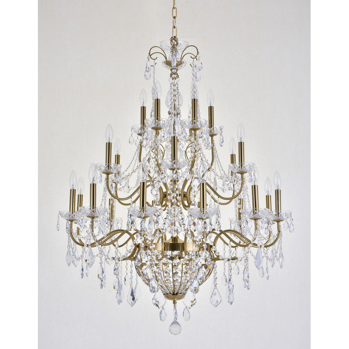 Three Tier Brass Frame Chandelier with Clear Hanging Crystals by Bethel - view 4