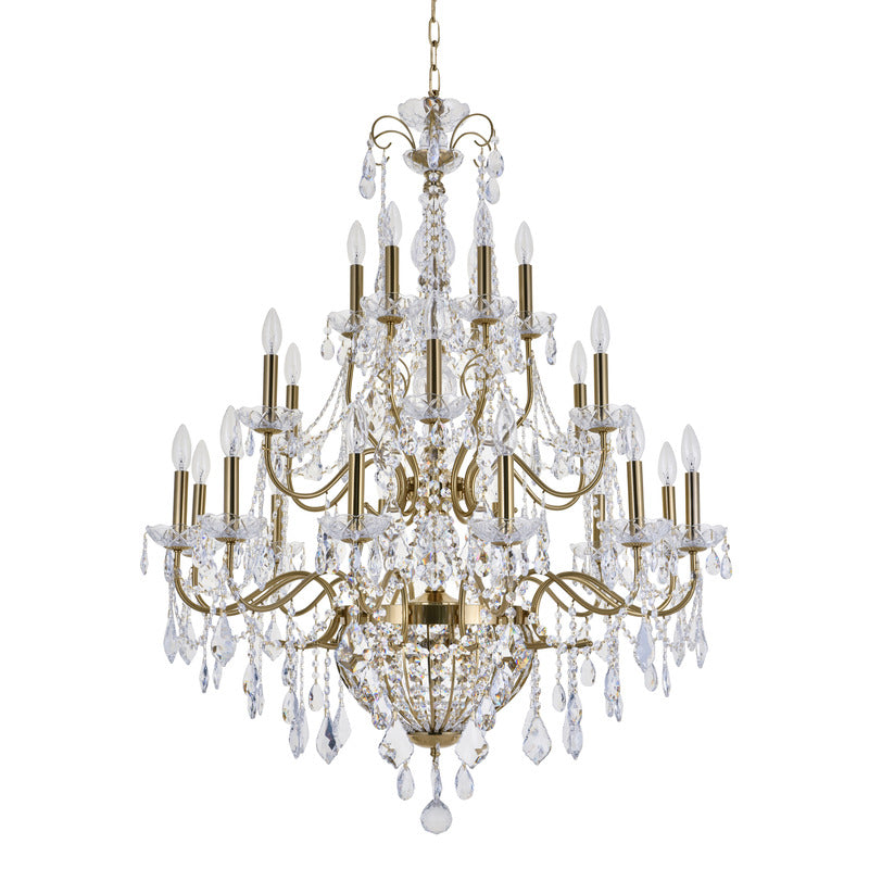 Three Tier Brass Frame Chandelier with Clear Hanging Crystals by Bethel - view 5
