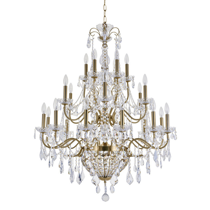 Three Tier Brass Frame Chandelier with Clear Hanging Crystals by Bethel - view 5