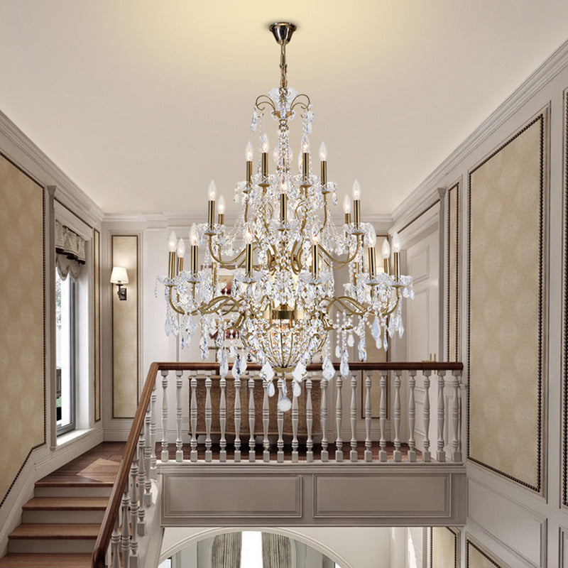 Three Tier Brass Frame Chandelier with Clear Hanging Crystals by Bethel - view 6