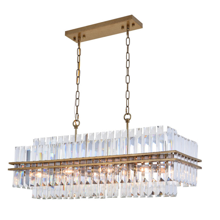 Two Tier Clear Crystal Chandelier with Antique Gold Metal Frame by Bethel