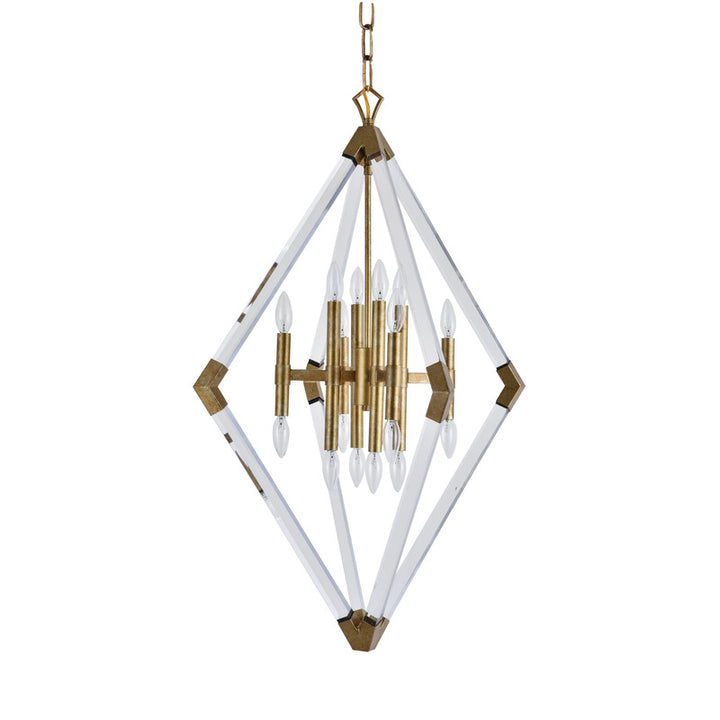 Clear Acrylic Arm Diamond Shaped Chandelier with Antique Gold Metal Frame by Bethel - view 2